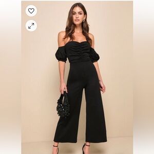 Impress Release Black Off-the-Shoulder Puff Sleeve Jumpsuit